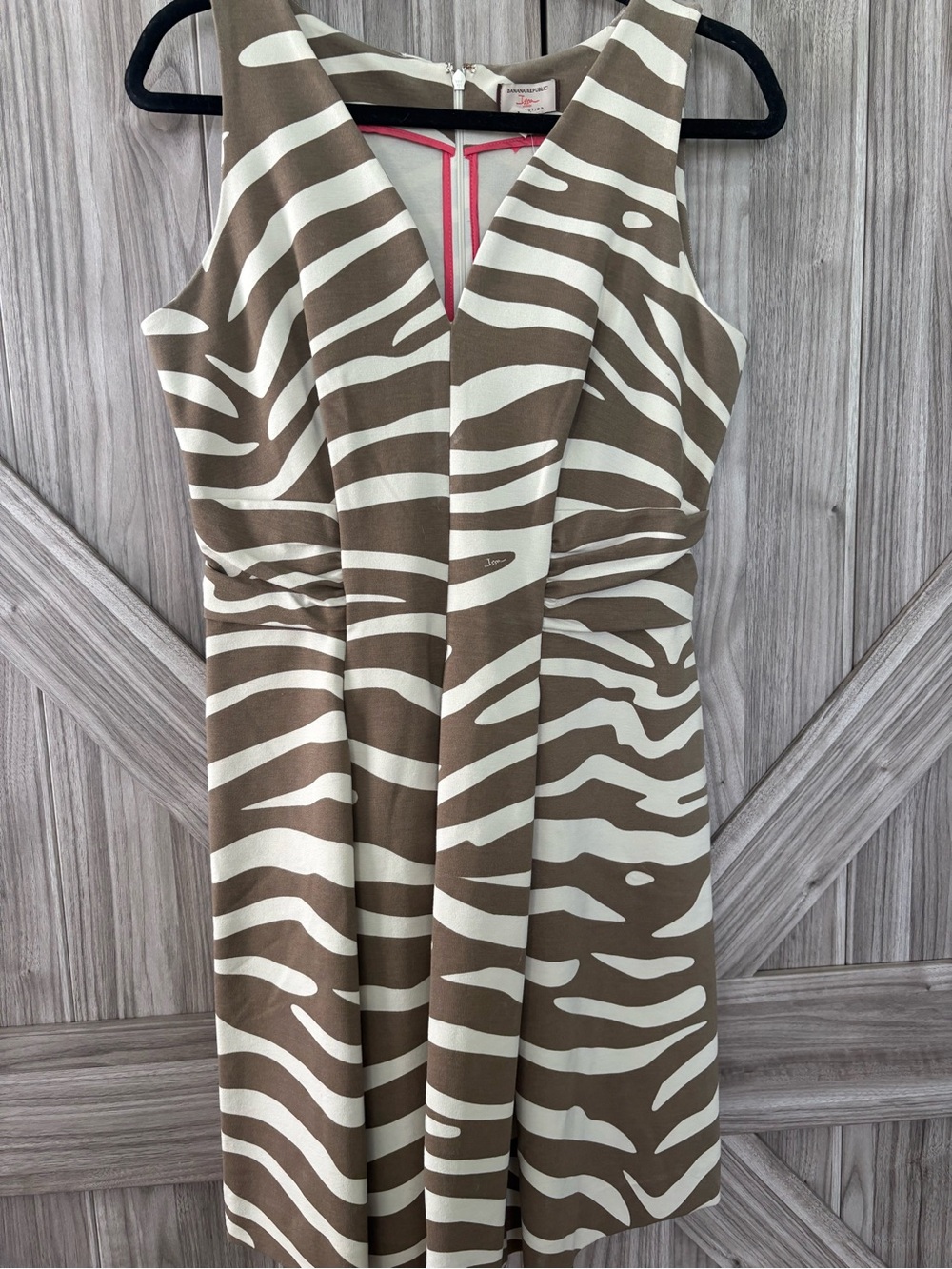 Banana Republic Sleeveless Zebra Print Sheath Dress in Taupe & White